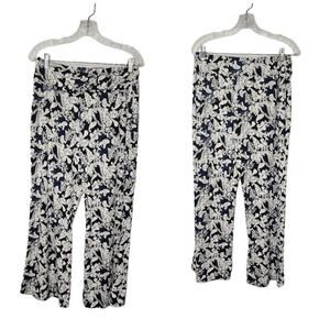 Robert Louis Womens Blue White Floral Wide Leg Faux Belt Pants Stretch Boho L